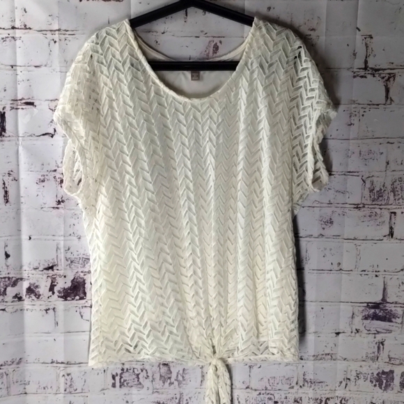 ✨Roz & Ali Cream Ribbed Blouse PTP 24" Size 2X - Picture 2 of 7